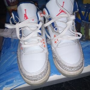 Jordan White and Blue Boat Shoes with Orange Accents